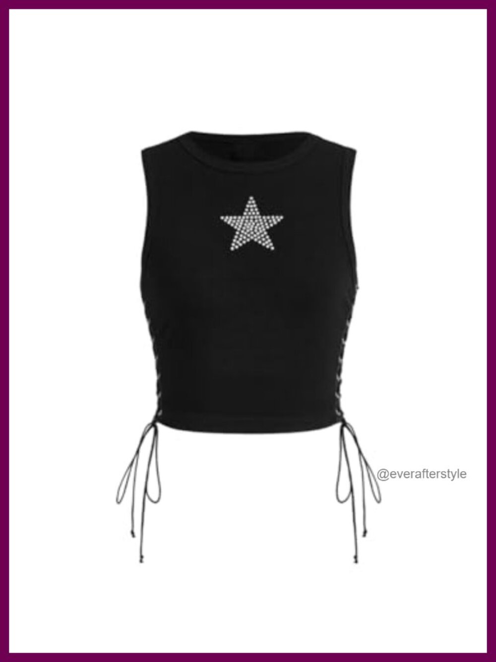 Sleeveless Star Rhinestone Lace Up Slim Fit Ribbed Knit Crop Top Concert Outfit